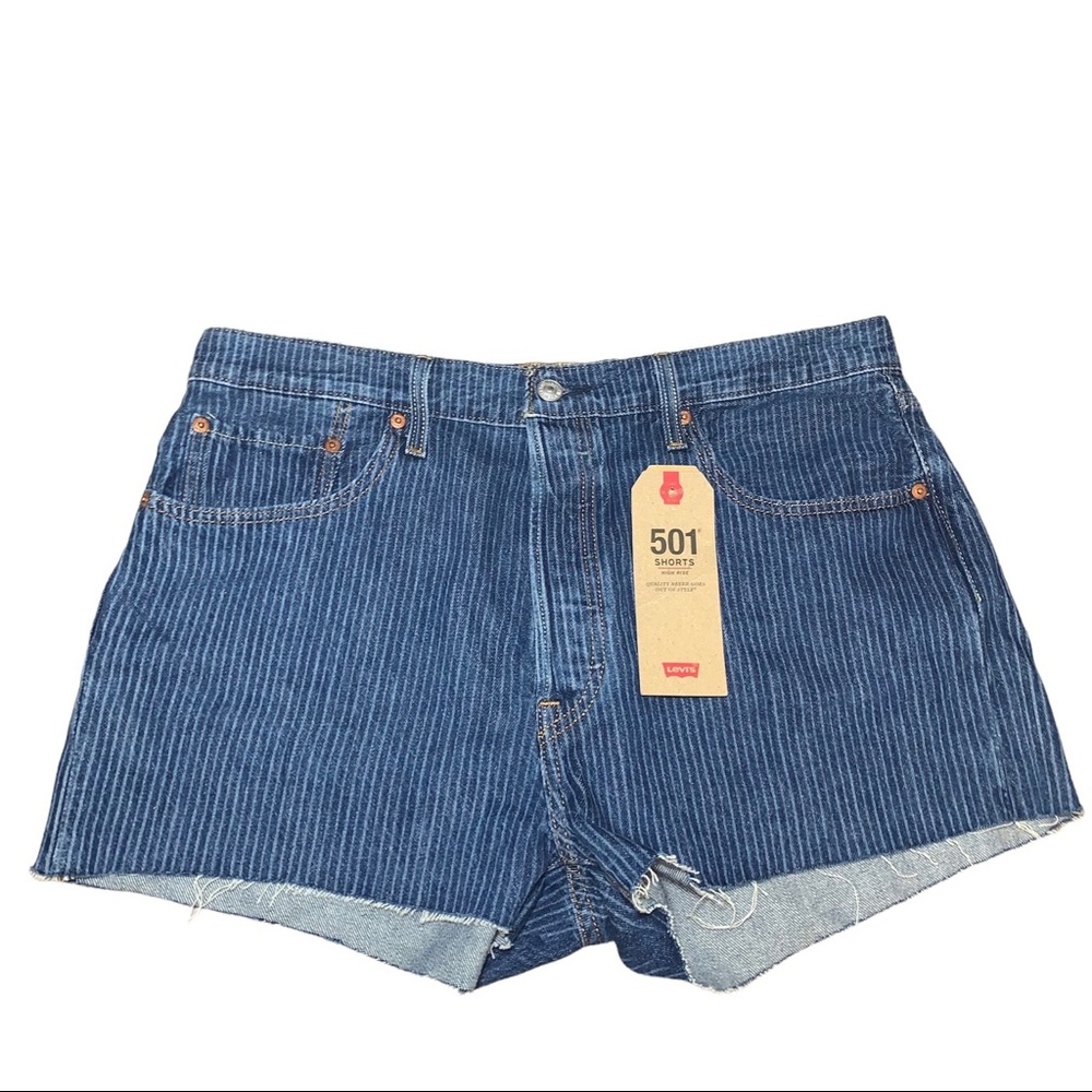 NWT Levi’s 501 High Rise Button Fly Pin Striped Denim Shorts Size 33
